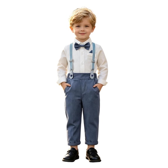 Toddler Boys Long Sleeve Solid Shirt Tops And Suspenders Pants Child Kids Gentleman Outfit 6M-8Y