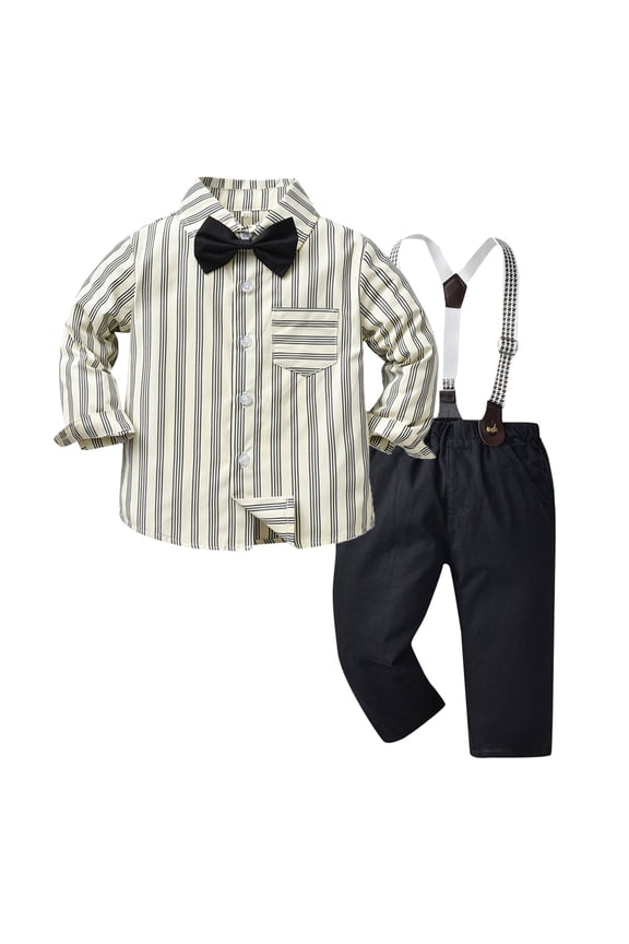 Toddler Boys Long Sleeve Striped Printed T-Shirt Tops Pants Child Kids Handsome Outfits Sets Dailywear