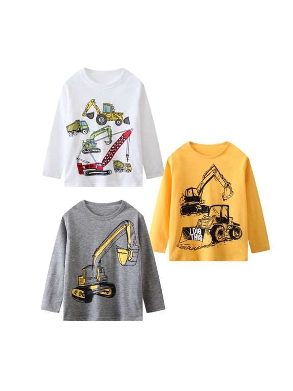 Toddler Boys' Cotton Crewneck T-Shirt Christmas Excavator Graphic, 3 Packs, 18M-8Years