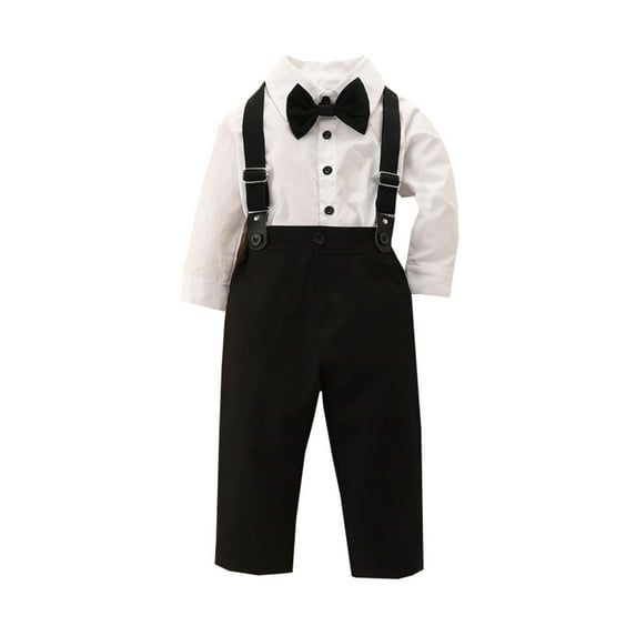 Toddler Boys Long Sleeve White Shirt Tops Pants With Black Tie Child Kids Gentleman Outfits B Outwear For Toddler 5 Years-6 Years