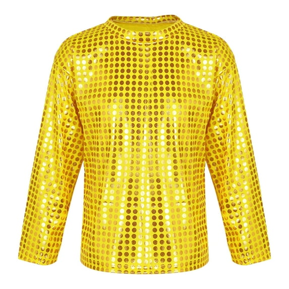 Toddler Boys Long Sleeved T Shirt Sequin Glitter Party Dance T-Shirt Casual Versatile Tshirt