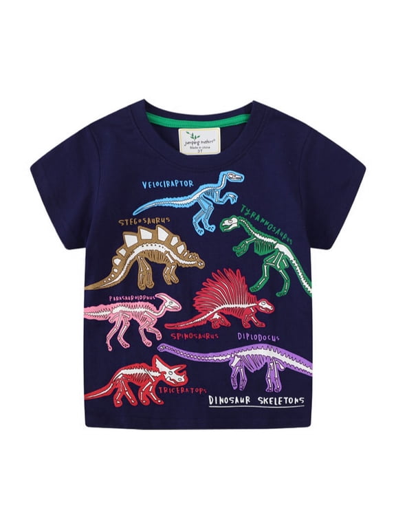 Toddler Boys Luminous Dinosaur Print T-Shirt, Short Sleeve Cotton