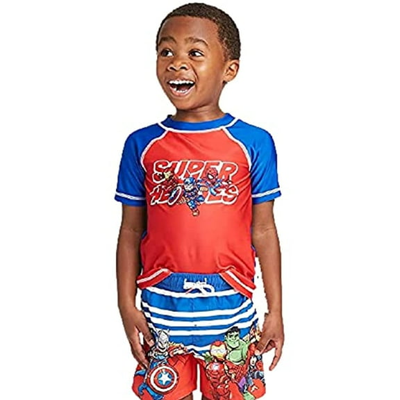 Toddler Boys Marvel Super Heroes Rash Guard Swim Shirt SPF 50 Sun Protection (2T)