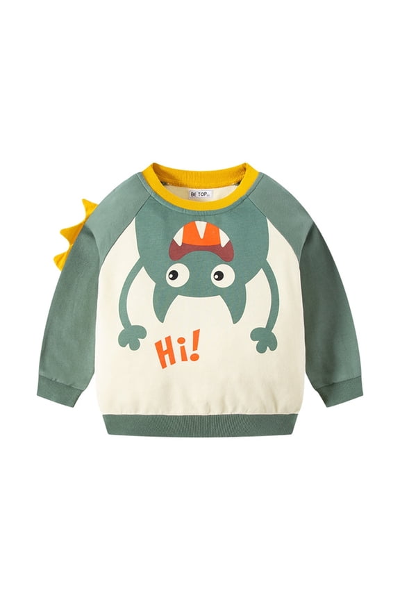 Toddler Boys Monster Print Sweatshirt Sweatshirt Long Sleeve Pullover Round Neck Top