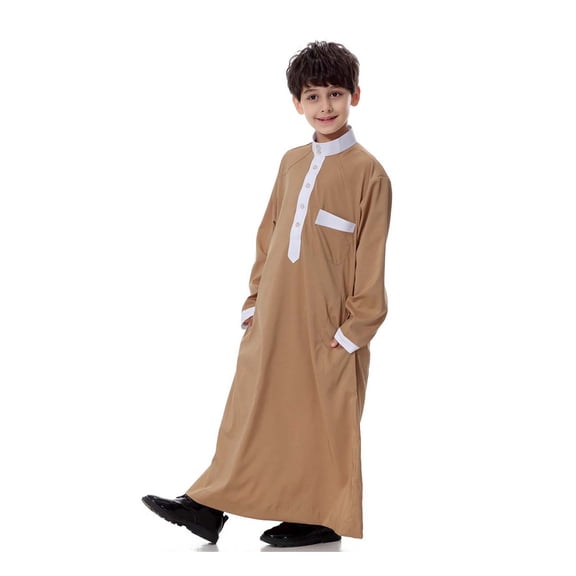 Toddler Boys Clothes Long Sleeve Button Coffee Long Thobe Kids Eid Outfit Boy Clothes 3-4 Years