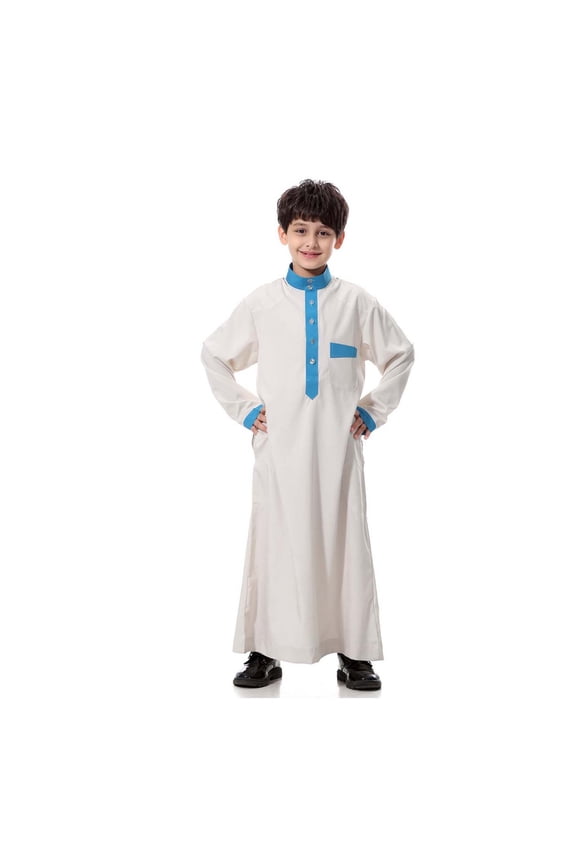 Toddler Boys Clothes Long Sleeve Button White Long Thobe Kids Eid Outfit 3-4 Years Clothes for Boys