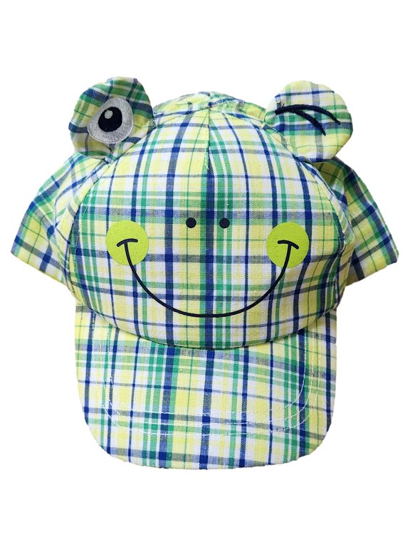 Toddler Boys Green & Blue Plaid Frog Design Baseball Hat Size Toddler
