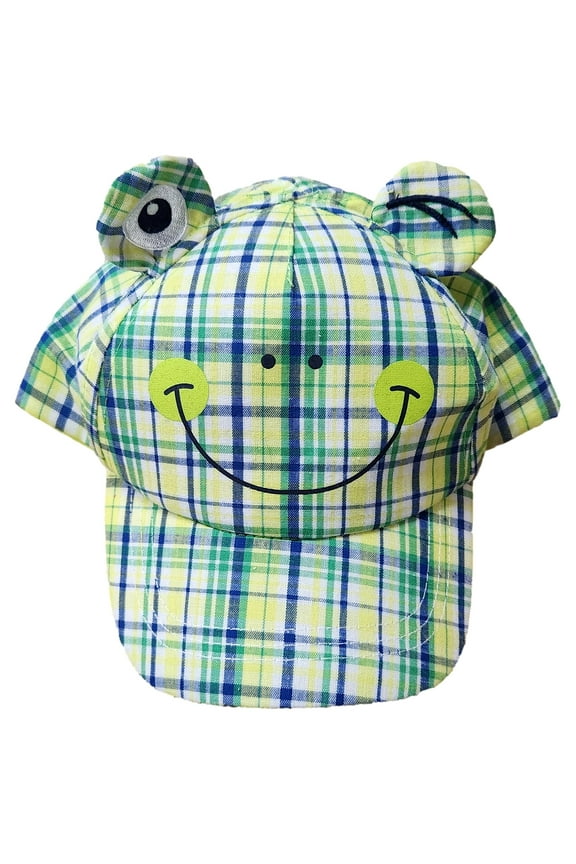 Toddler Boys Green & Blue Plaid Frog Design Baseball Hat Size Toddler