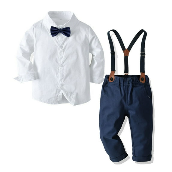Toddler Boys Navy White Shirt Suspenders Set Baptism Christening Wedding Outfit Ring Bearer 4T