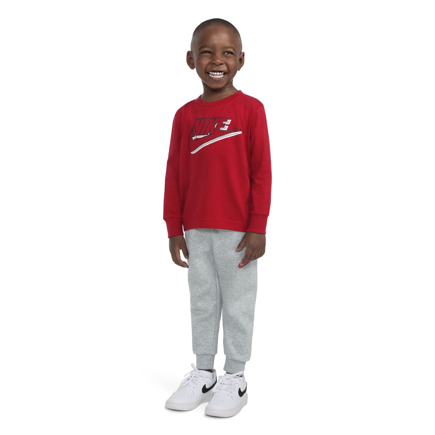 Toddler Boys Nike Retro Logo Long Sleeve T shirt and Sweatpants 2 Piece Set Color Gray Red Size 2T Walmart