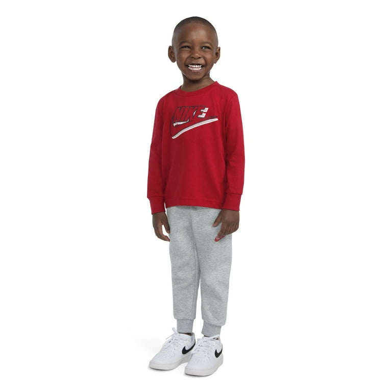 Toddler Boys Nike Retro Logo Long Sleeve T shirt and Sweatpants 2 Piece Set Color Gray Red Size 4T Walmart