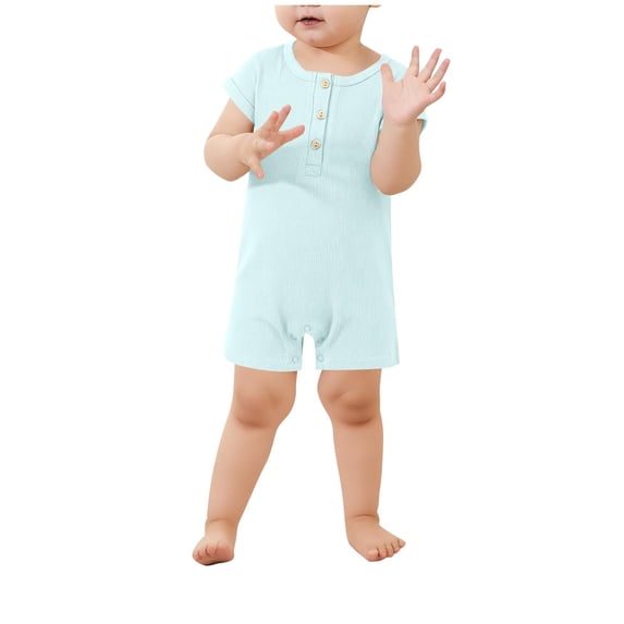 Toddler Boys One Piece Onesies Short Sleeve Button Down Jumpsuit Spring Summer Comfy Soft Lightweight Romper (18-24 Months, Blue)