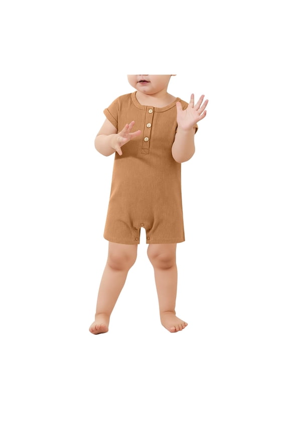 Toddler Boys One Piece Onesies Short Sleeve Button Down Jumpsuit Spring Summer Comfy Soft Lightweight Romper (9-12 Months, Gray)