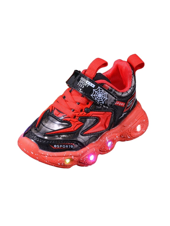 Toddler Boys' Outdoor Sneakers Children's Sports Running Breathable Light up Shoes Vacation Walking Platform Footwear Red Size 5.5 Toddler