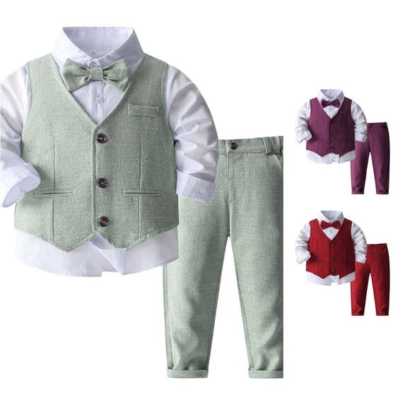 Toddler Boys' Outfit Set Clothes Suits Gentleman Outfits formal Dress Shirt+Vest+Pants Suit Sets Size 3-4T ,Green
