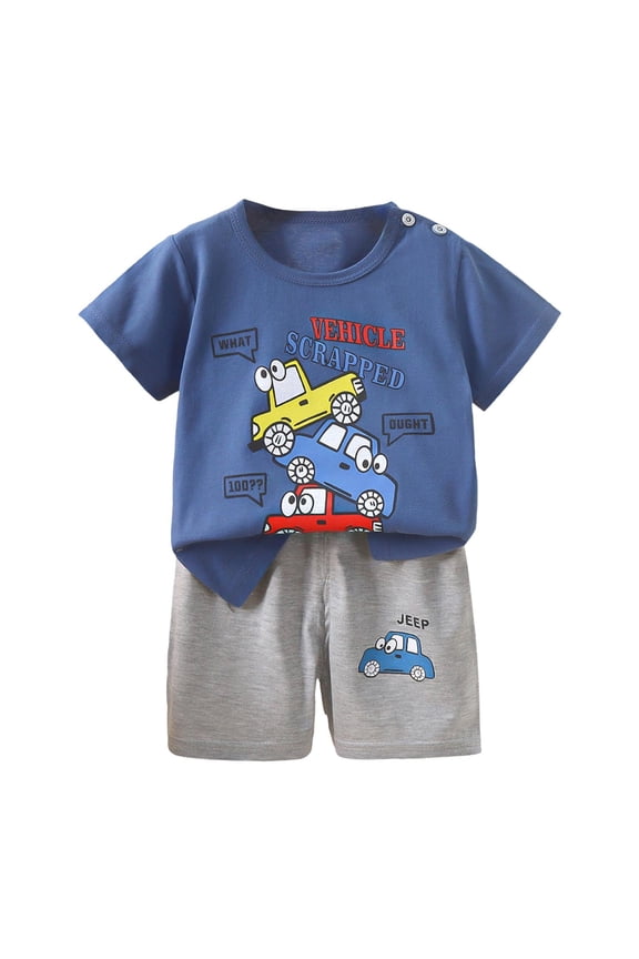 Toddler Boys Outfit Set Size 3 Years-4 Years Baby Clothes Set Cartoon T-Shirt Tops Shorts Summer Outfits Toddler Boy Outfit Gibobby(3-4 Years,Navy)
