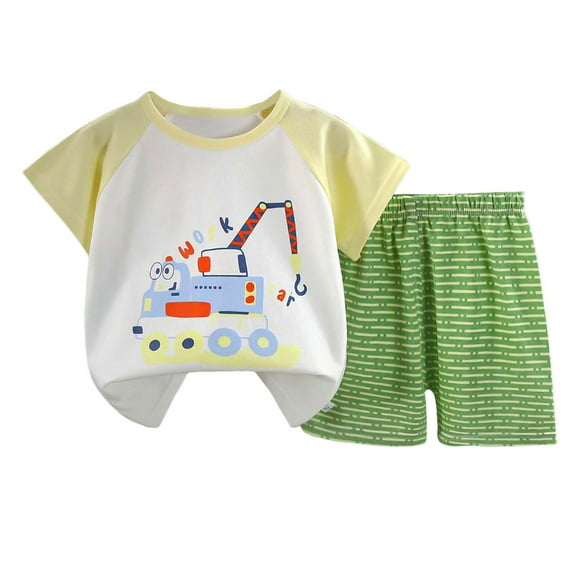Toddler Boys Outfit Set Size 3 Years-4 Years Baby Clothes Set Cartoon T-Shirt Tops Shorts Summer Outfits Toddler Boy Outfit Gibobby(5-6 Years,Light Yellow)