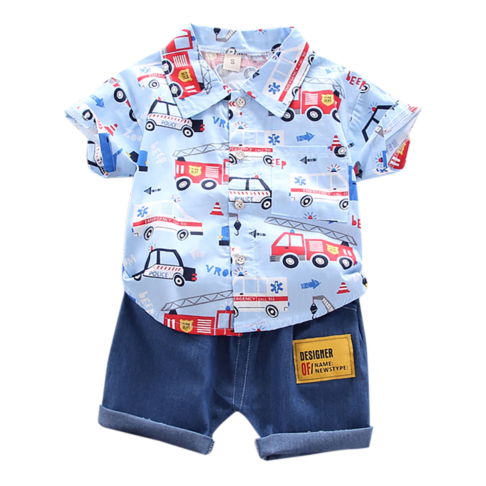 Kids Picnic Tour Car Print Green T-Shirt & Blue Shorts Co-Ord Set main image 1