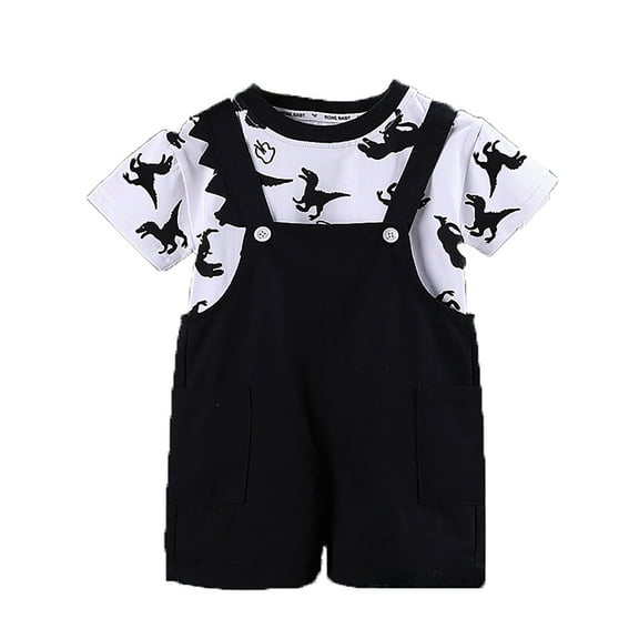 Toddler Boys Outfit Sets Cartoon Dinosaur Print Short Sleeve T Shirt And Overalls Set Children Boys Summer Cute Outfit Sets,2Pice,5 -6 Years