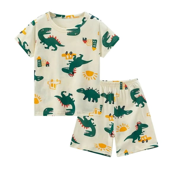 Toddler Boys Outfit Sets Cartoon Dinosaur Prints Short Sleeved T-Shirt Tops And Shorts Set Summer Fashion Outdoor Wear Outfit Sets，2Piece，5 -6 Years