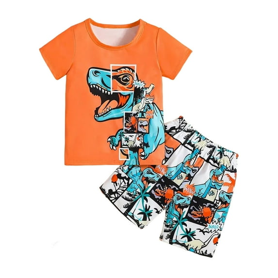 Toddler Boys Outfit Sets Cartoon Dinosaur Prints Short Sleeved T-Shirt Tops And Shorts Set Summer Fashion Outdoor Wear Outfit Sets,2Piece,7 -8 Years