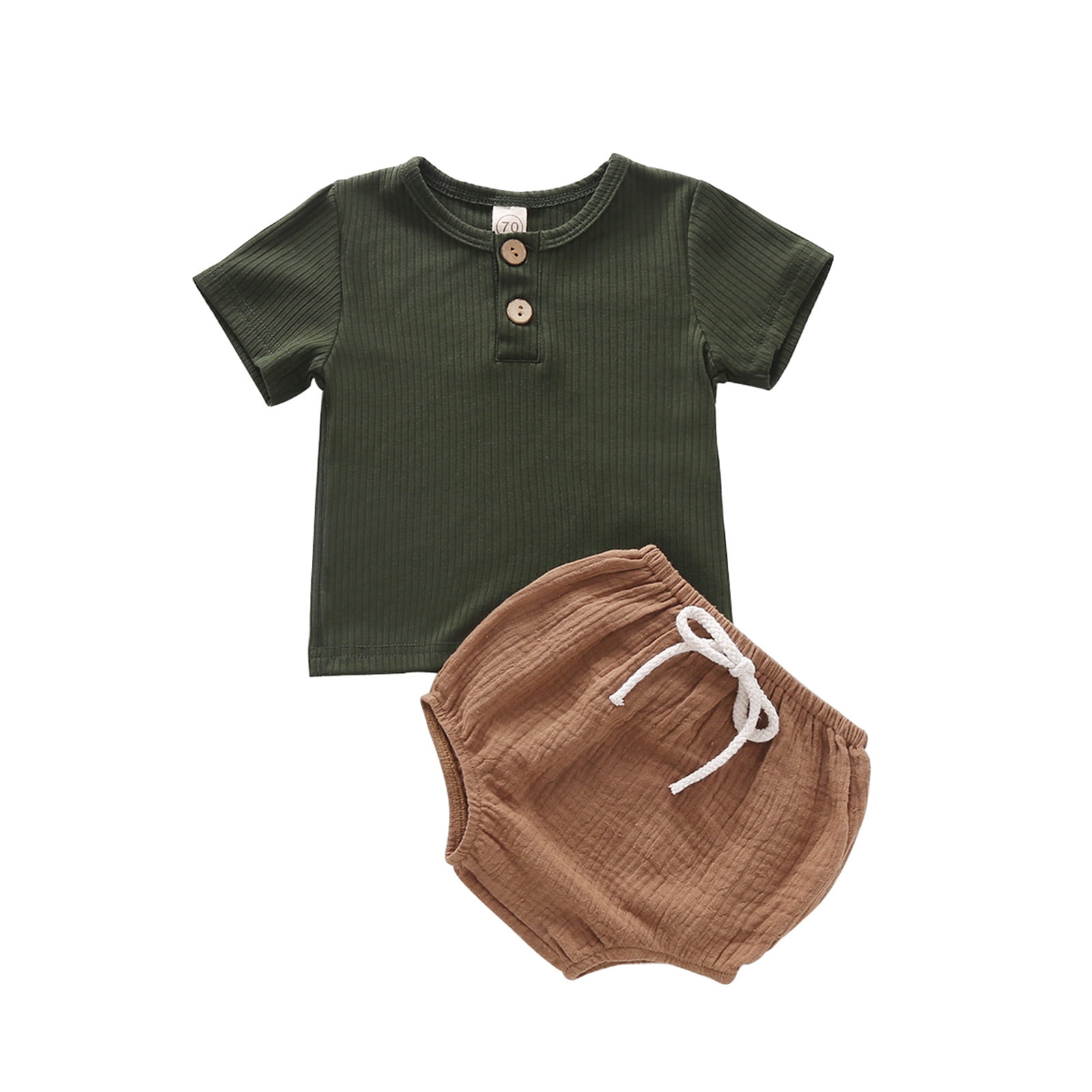 Toddler Boys Outfit Sets Clothes Ribbed Short Sleeve T Shirts Tops