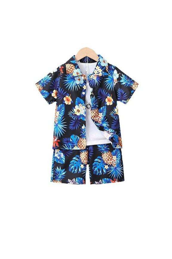 Toddler Boys Outfit Sets Coconut Tree Print Button Down T-Shirt And Shorts Set Kids Boy Summer Beach Stylish Outfit Sets,2Pice，3 -4 Years