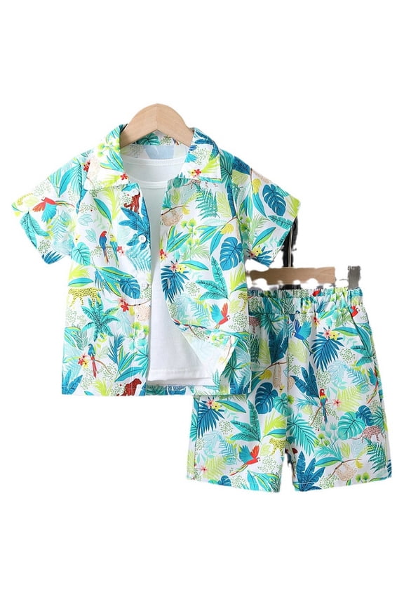 Toddler Boys Outfit Sets Coconut Tree Print Button Down T-Shirt And Shorts Set Kids Boy Summer Beach Stylish Outfit Sets,2Pice，4 -5 Years