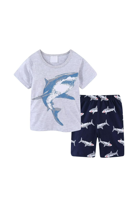 Toddler Boys Outfit Sets Cotton Shark Print Short Sleeve T Shirt With Shorts Children Kids Clothes Activewear