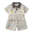 thumbnail image 1 of Toddler Boys Outfit Sets Dinosaur Emboridery Stripe Short Sleeve Tops And Shorts Set Kids Boys Summer Outdoor Wear Outfits Set，2Piece ，6 -7 Years, 1 of 2