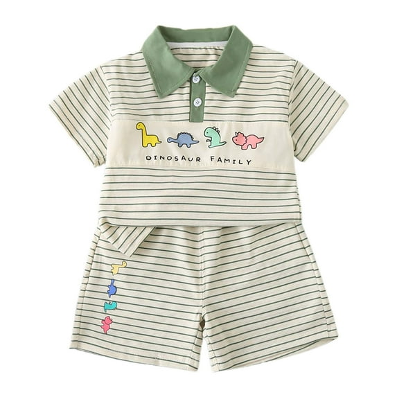 Toddler Boys Outfit Sets Dinosaur Emboridery Stripe Short Sleeve Tops And Shorts Set Kids Boys Summer Outdoor Wear Outfits Set,2Piece ,7 -8 Years