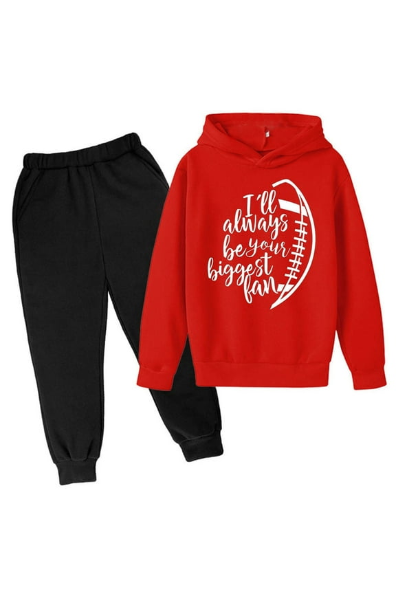 Toddler Boys Outfit Sets Hooded Football Letter Printed Hoodie Pants Childrens Casual Suit Trend Football Fans Sports Gift For 13-14 Years