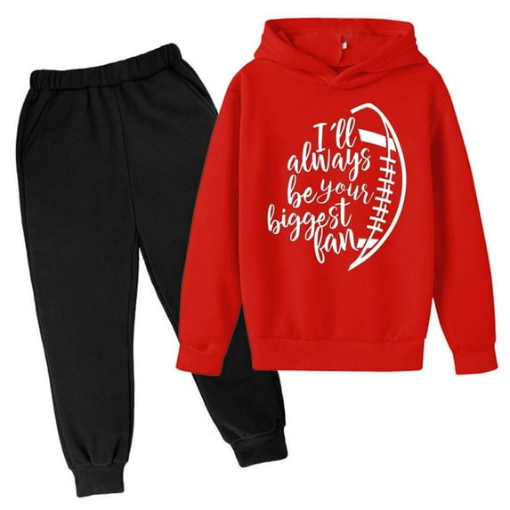Toddler Boys Outfit Sets Hooded Football Letter Printed Hoodie Pants Childrens Casual Suit Trend Football Fans Sports Gift For 13-14 Years
