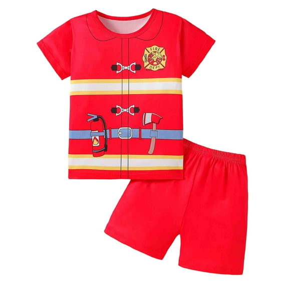 Toddler Boys Outfit Sets Round Neck Fire Spray Printing Short Sleeve T-Shirt And Shorts Set Kid Boys Trendy Loose Outfit Sets,2Pice,12 -24 Months