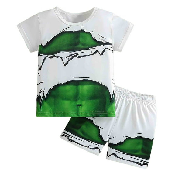Toddler Boys Outfit Sets Round Neck Muscle Print Printing Short Sleeve T-Shirt And Shorts Set Kid Boys Trendy Loose Outfit Sets,2Pice，2 -3 Years
