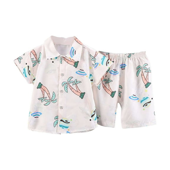 Toddler Boys Outfit Sets Short Sleeve Coconut Tree Print Shirt And Shorts Set Summer Beach Children Boys Cool Outfit Sets,2Piece,12 -24 Months