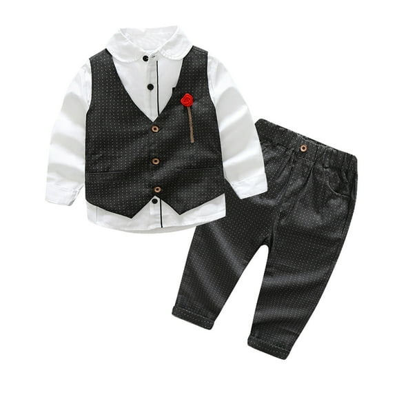 Toddler Boys Outfit Sets Suits Set Long Sleeve T Shirt Tops Vest Coat Pants Gentleman Outfits for Kids 2T-3T