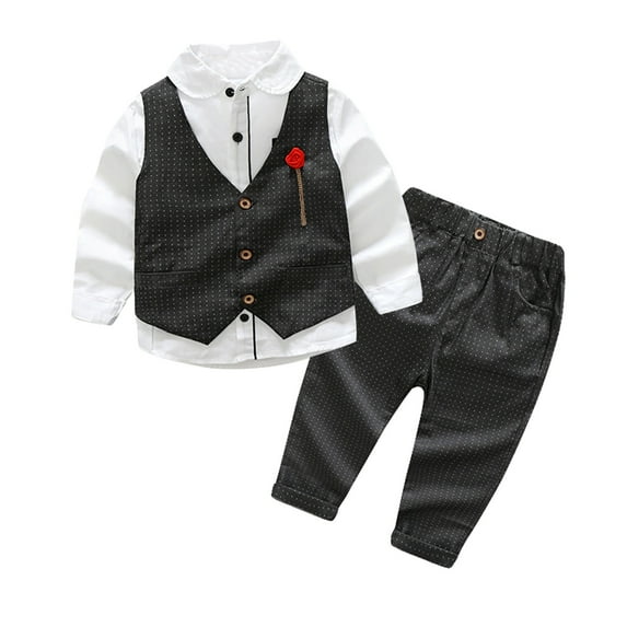 Toddler Boys Outfit Sets Suits Set Long Sleeve T Shirt Tops Vest Coat Pants Gentleman Outfits for Kids 2T-3T