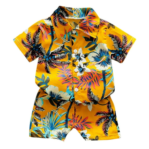Mrzhqd Toddler Boys Outfit Sets Summer Baby Trees Flowers Printed Tops+Shorts Pants Outfits Set Beachwear
