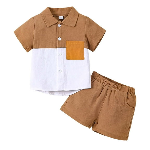 Toddler Boys Outfit Sets Summer Color Block Short Sleeve Shirt And Shorts Set Trendy Comfortable Children Boys Outfit Sets,2Pice，4 -5 Years