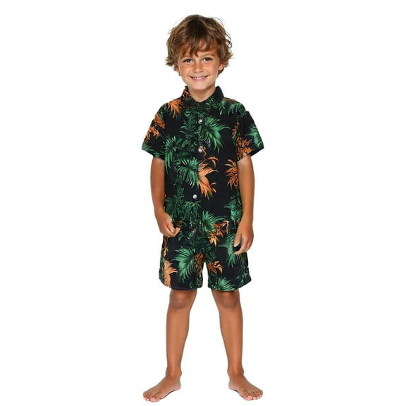 Toddler Boys Outfit Sets Summer Leaf Print Short Sleeve T-Shirt And Shorts Set Kids Boy Hawaii Holiday Beach Outfit Sets,2Pice，2 -3 Years