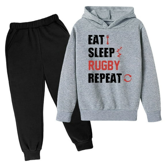 Summer 2 Piece Outfit Winter Sweatshirt Letter Printed Hoodie Pants Children's Casual Two Piece Fashion Trend American Football Fans Sports Rugby Player Sports Gift Grey, 9-10 Years