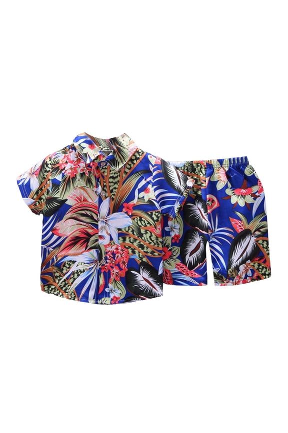 Toddler Boys Outfit Sets Tree Leaf Printing Short Sleeve Tops And Shorts Set Kids Boys Southeast Asian Style Personality Outfit Sets，2Piece，3 -4 Years
