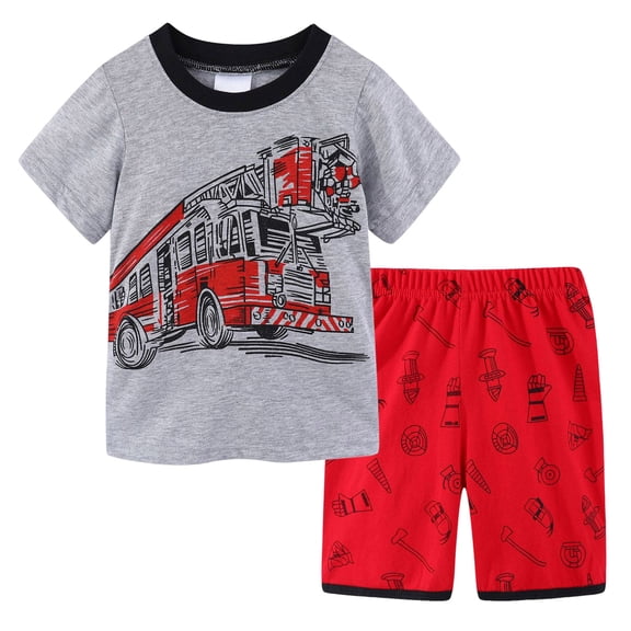 Toddler Boys Outfits 2T-3T Toddler Baby Boy Summer Clothes 2T 3T 4T 5T Boys Outfit Letter Truck Short Sleeve T-Shirt Tops Shorts Set