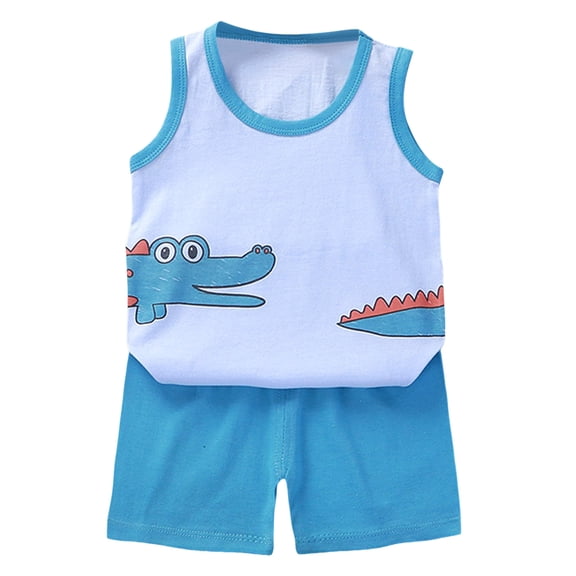 Toddler Boys Outfits Children'S Summer Cartoon Dinosaur Print Short Sleeved Shorts Two Piece Set Casual T Shirt Set Clothes for Boys Size 5-6T Gibobby(4-5 Years,Sky Blue)