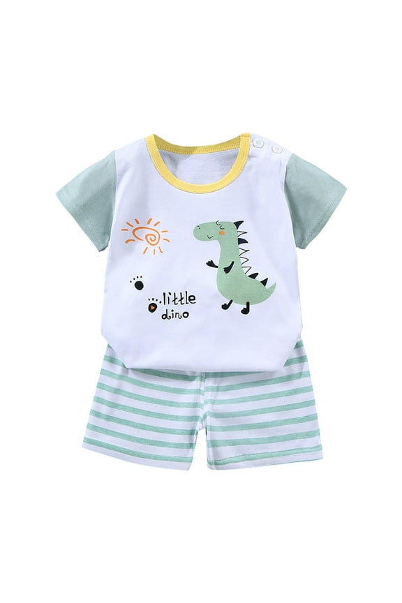 Toddler Boys Outfits Children'S Summer Cartoon Dinosaur Print Short Sleeved Shorts Two Piece Set Casual T Shirt Set Clothes for Boys Size 5-6T Gibobby(5-6 Years,White)