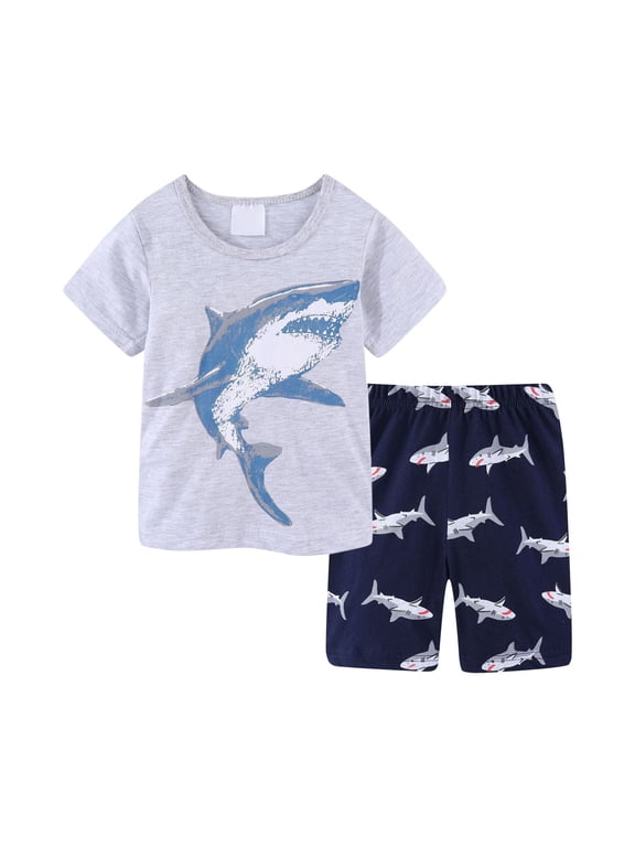 Toddler Boys Outfits Cotton Short Sleeve T Shirt Short Set With Cool Patterns Clothes for Boys Size 5-6T