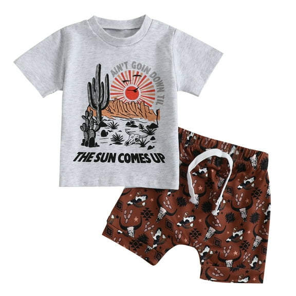 Toddler Boys Outfits Girls Short Sleeve Cartoon Printed T Shirt Tops Shorts Sets Clothes for Boys Size 9-12 Months