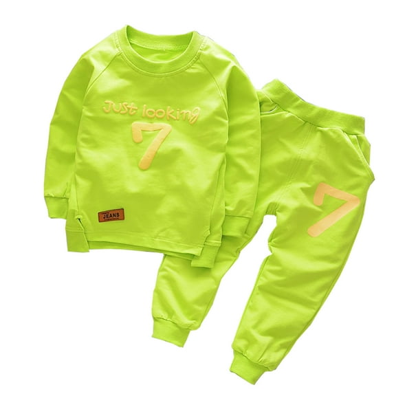 Toddler Boys Outfits Hoodie 100% Cotton Long Sleeve Cute Print Sweatsuit Tops and Pants 2 Pieces Child Kids Set & Outfits Green, 6-12 Months