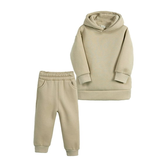 Toddler Boys Outfits Kids Baby Girls Fall Winter Warm Thick Solid Cotton Long Sleeve Lined Tops Hooded Hoodie Pants Sweatshirt Set Clothing Sets for Boys Size 4-5T